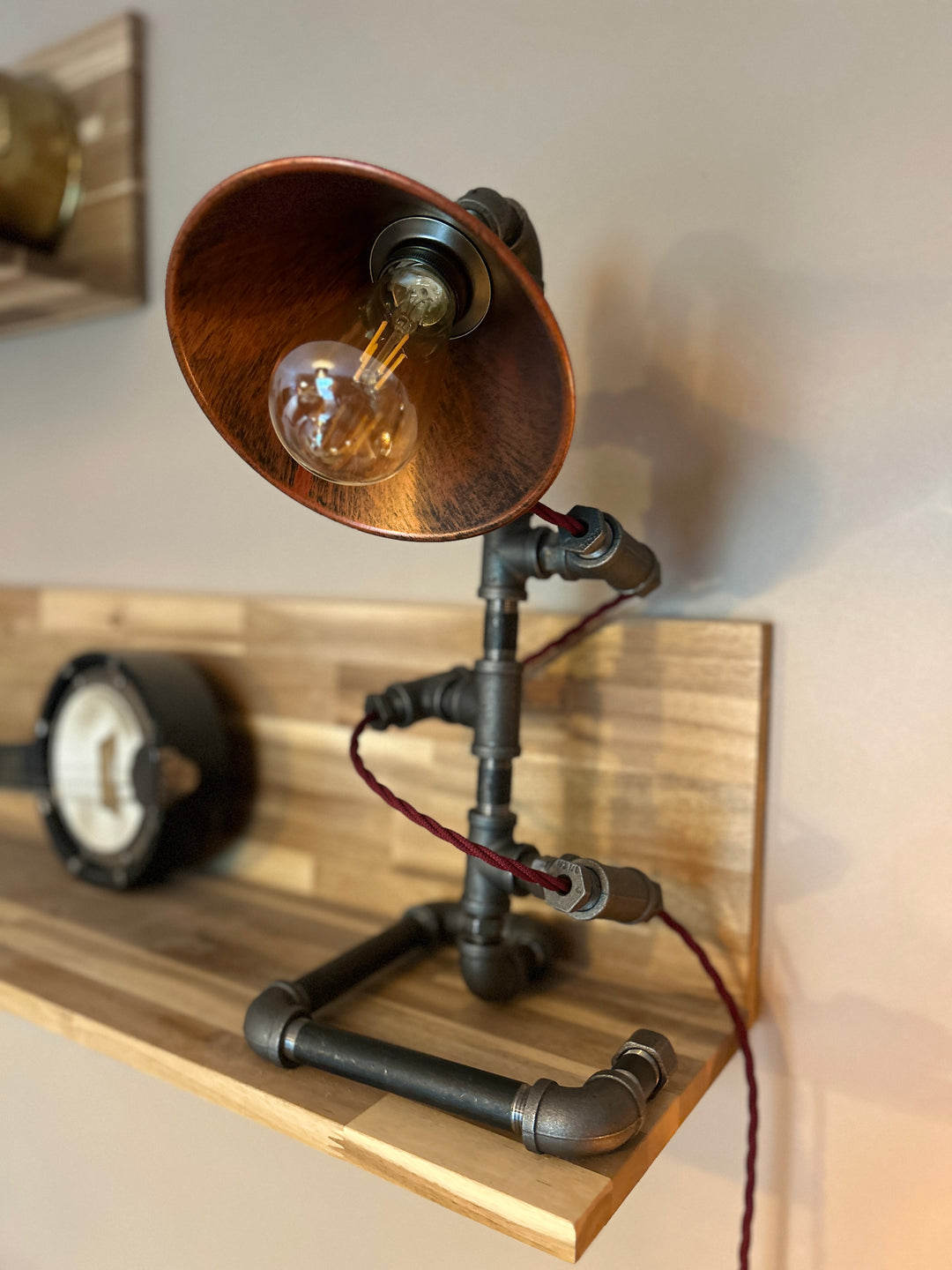Spiral cord table lamp (burgundy cord)